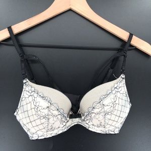 Victoria's Secret Black and Cream Lace Push-Up Bra